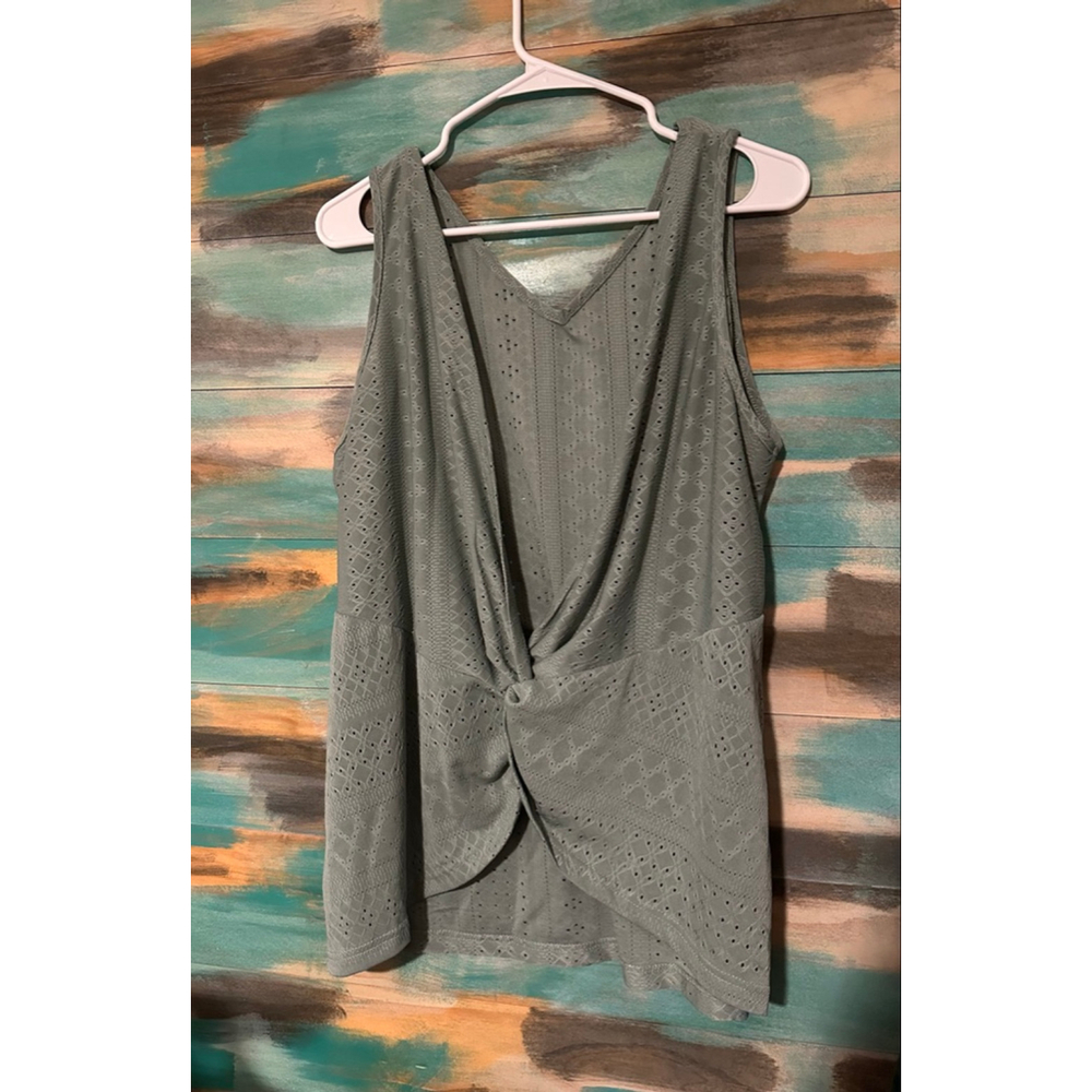 Women's Sage Green Eyelet Twist Front Tank Top Plus 1XL - Picture 2 of 3